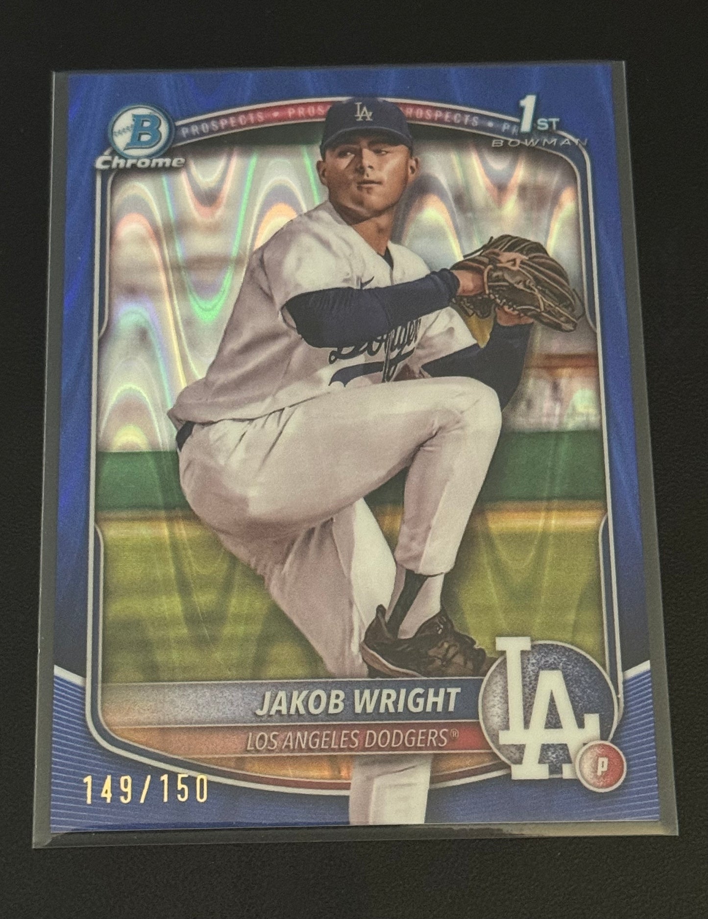 BASEBALL - 2025 Bowman Chrome - Prospects Jakob Wright *Color Match* #BCP-143 Blue Ray Wave Refractor /150 Los Angeles Dodgers
