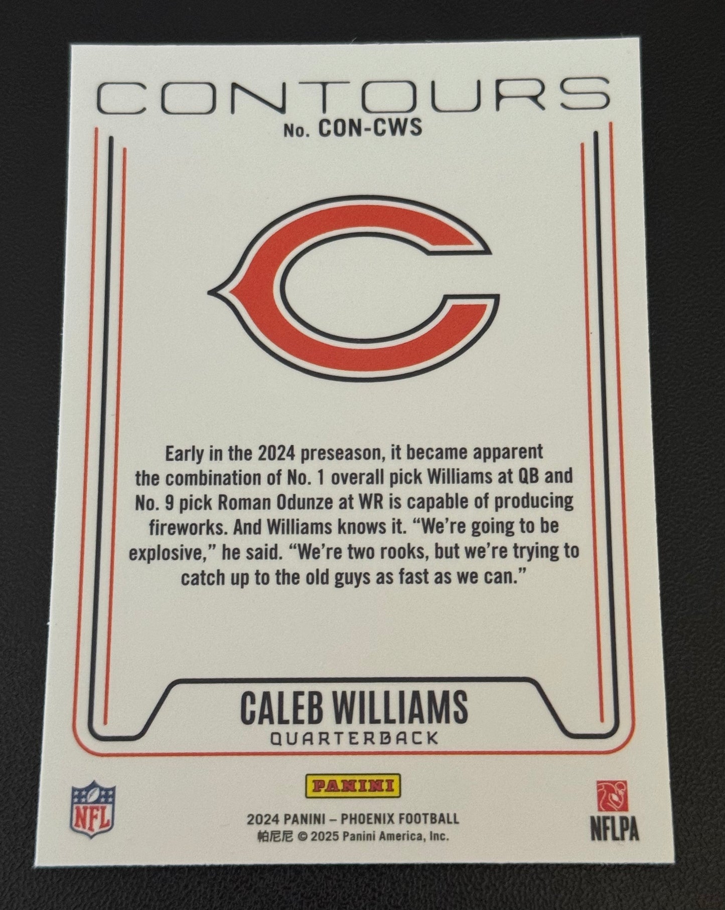 FOOTBALL - 2024 Panini Phoenix - Contours Caleb Williams #CON-CWS (RC) Rookie Card - Chicago Bears