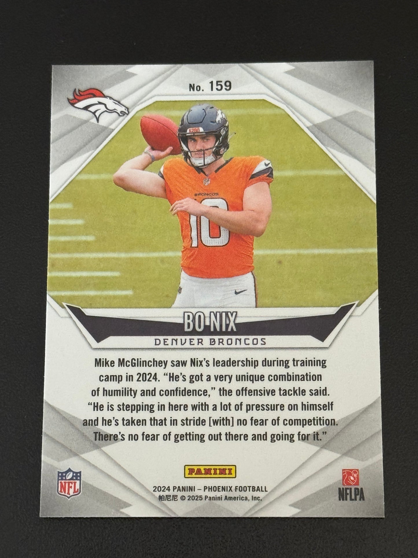 FOOTBALL - 2024 Panini Phoenix - Rookies Bo Nix #159 Lazer (RC) Rookie Card - Denver Broncos