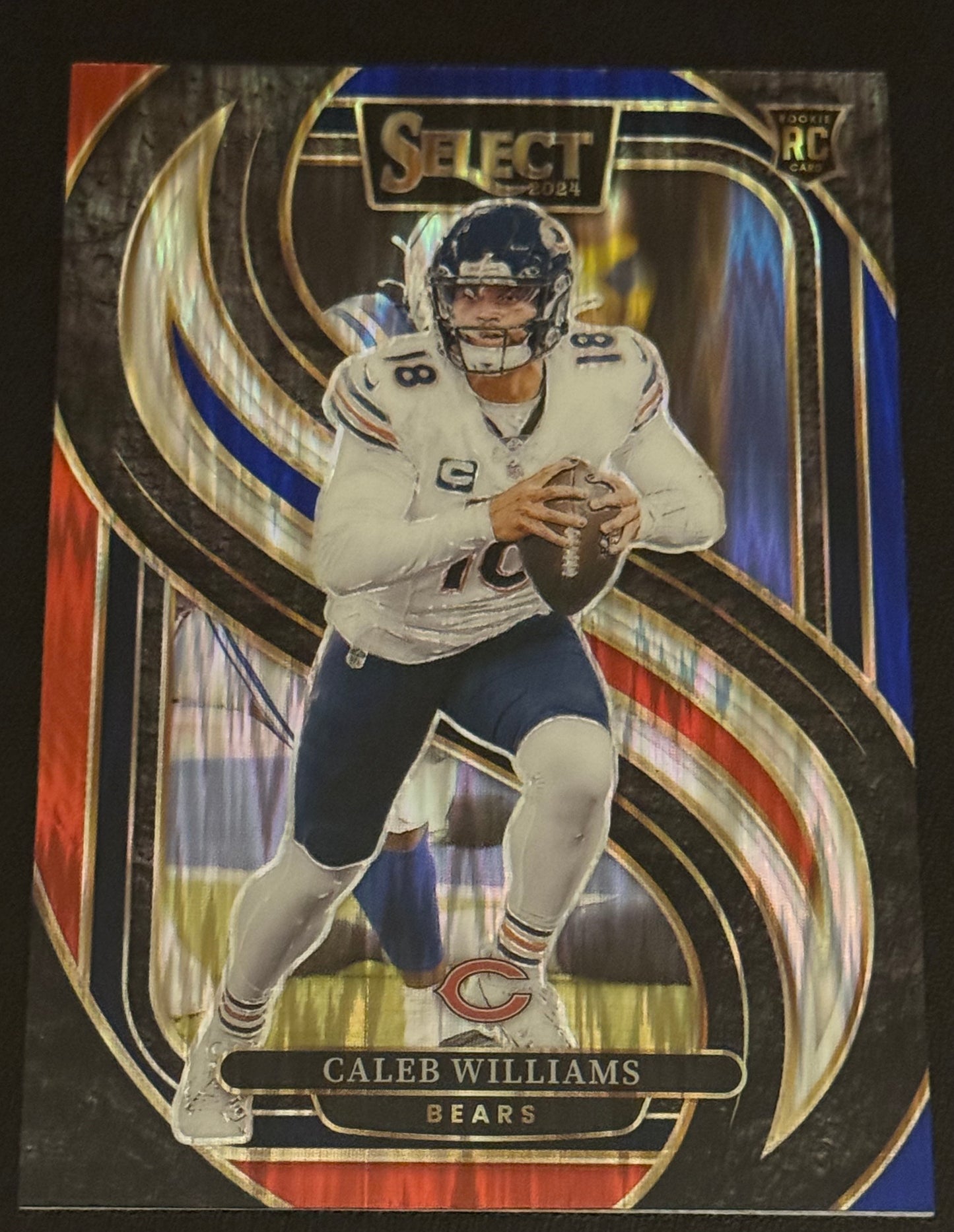 FOOTBALL - 2024 Panini Select Football - Caleb Williams Red And Blue Shock Prizm RC #114 Chicago Bears