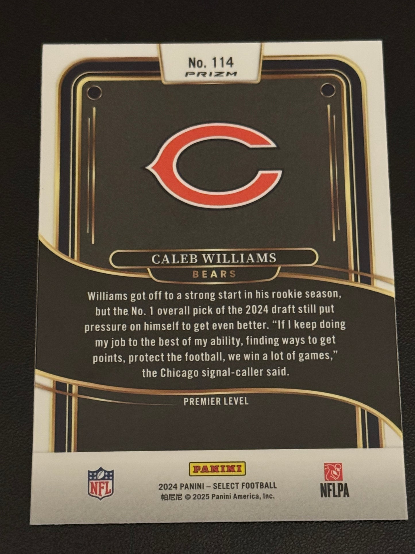 FOOTBALL - 2024 Panini Select Football - Caleb Williams Red And Blue Shock Prizm RC #114 Chicago Bears