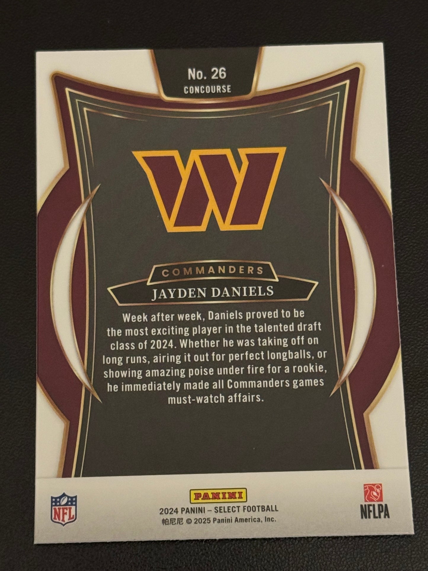 FOOTBALL - 2024 Panini Select - Jayden Daniels Concourse RC #26 Washington Commanders