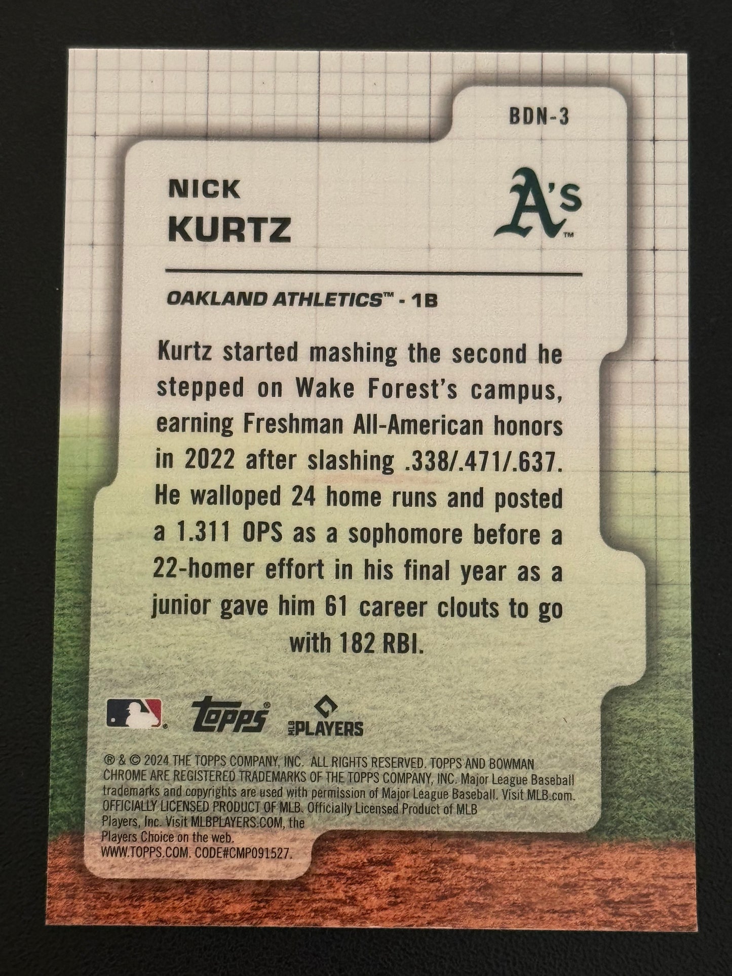 BASEBALL - 2024 Bowman Draft Chrome Nick Kurtz/Oakland A's #BDN-3 Bowman Draft Night Insert