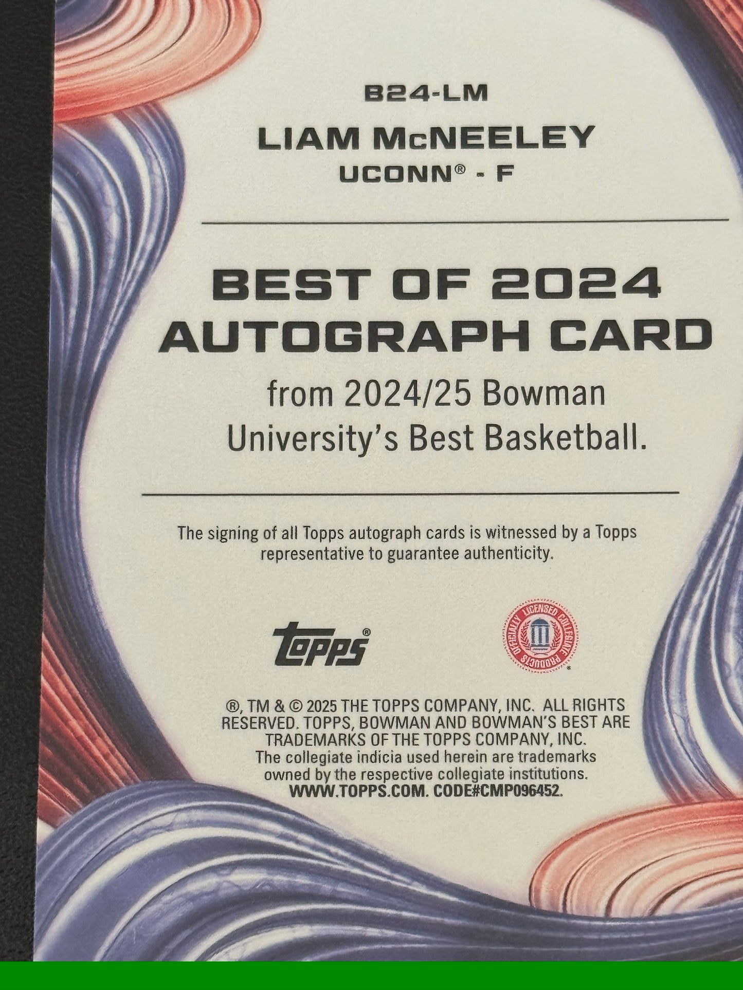 BASKETBALL- 2024-25 Bowman U Best - Liam McNeeley Yellow Lazer Auto /75 - UCONN Huskies