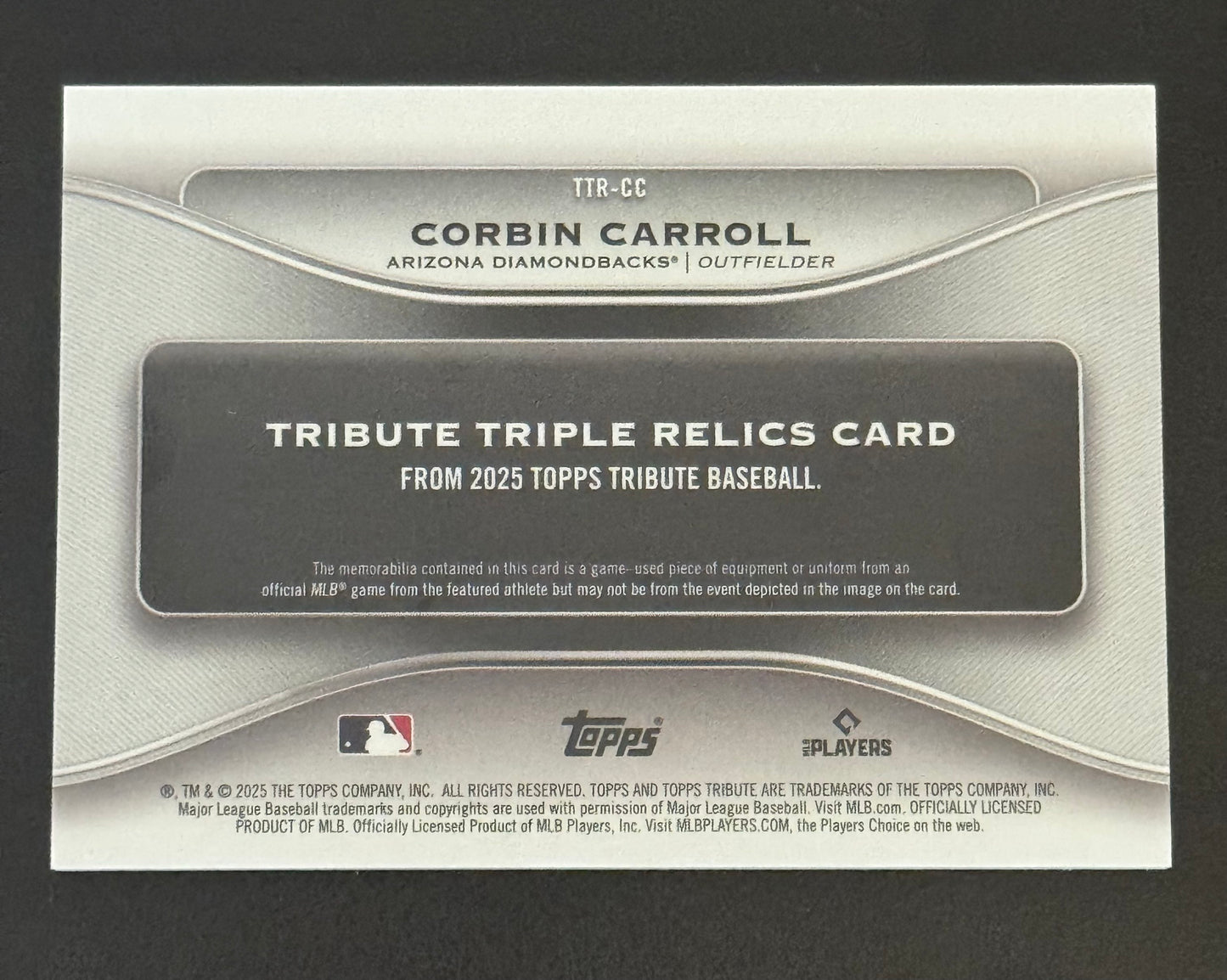 BASEBALL - 2025 Topps Tribute - Corbin Carroll Triple Relic # 50/150 - Arizona Diamondbacks