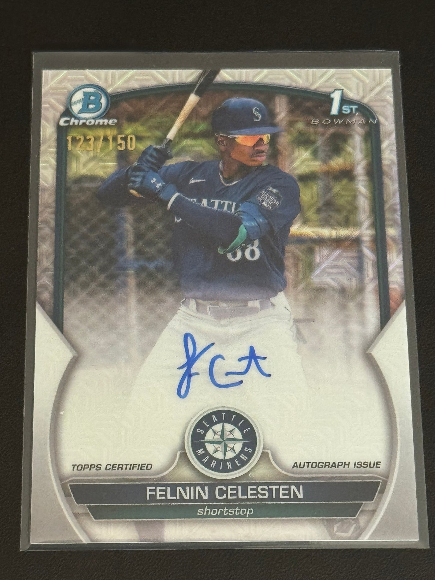 BASEBALL - 2023 Bowman Chrome - Prospect Autographs Felnin Celesten #CPA-FC Choice Mojo Refractor - /150 Seattle Mariners