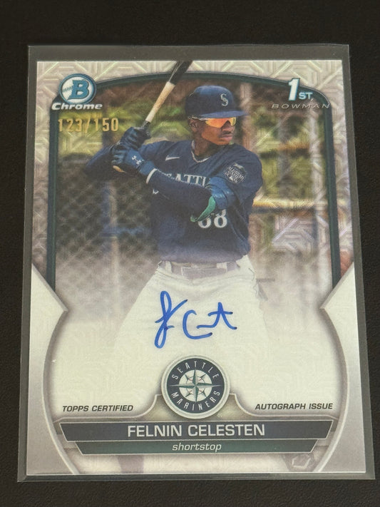 BASEBALL - 2023 Bowman Chrome - Prospect Autographs Felnin Celesten #CPA-FC Choice Mojo Refractor - /150 Seattle Mariners
