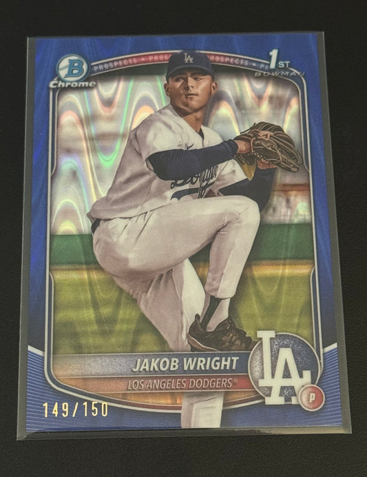 BASEBALL - 2025 Bowman Chrome - Prospects Jakob Wright *Color Match* #BCP-143 Blue Ray Wave Refractor /150 Los Angeles Dodgers