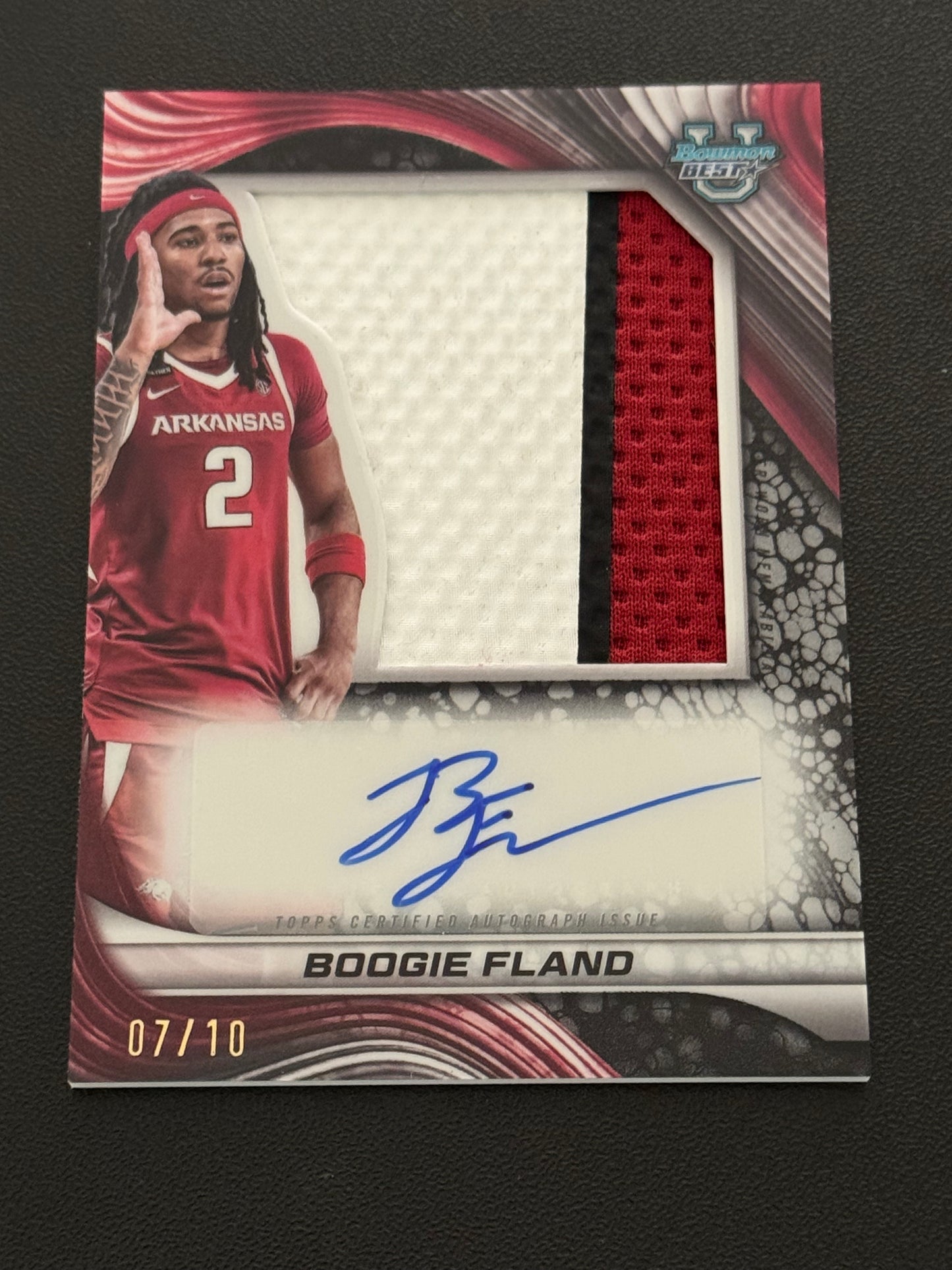 BASKETBALL - 2024 Bowman Best U - Boogie Fland - Jumbo Relic Autograph Red #7/10 SSP - Arkansas Razorbacks