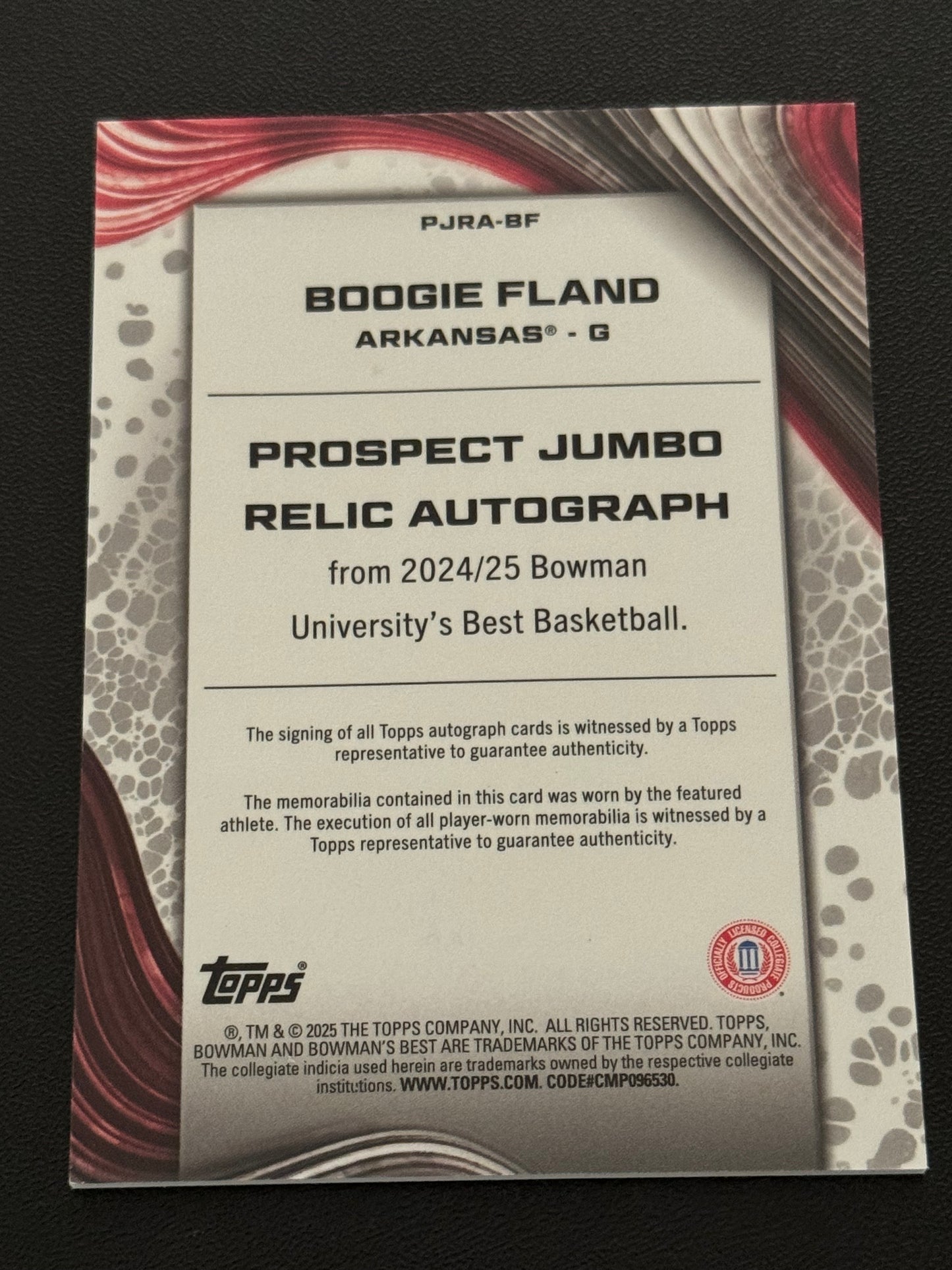BASKETBALL - 2024 Bowman Best U - Boogie Fland - Jumbo Relic Autograph Red #7/10 SSP - Arkansas Razorbacks