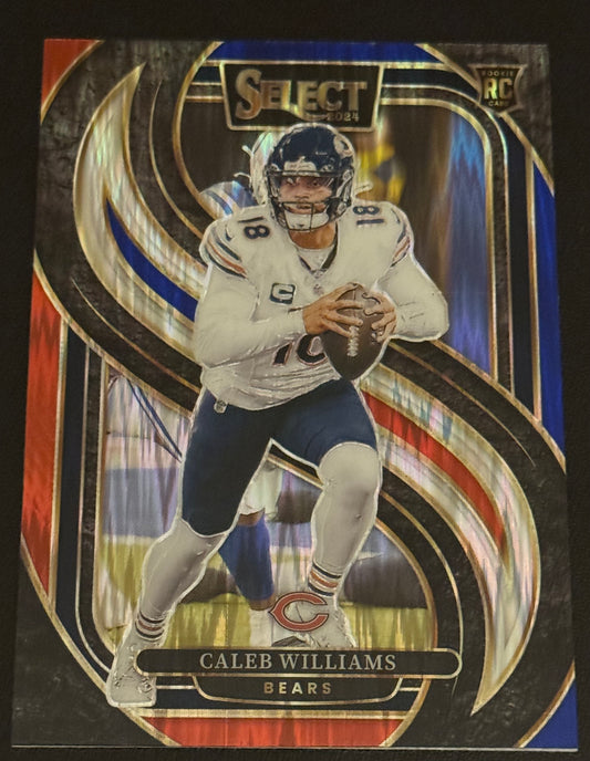 FOOTBALL - 2024 Panini Select Football - Caleb Williams Red And Blue Shock Prizm RC #114 Chicago Bears