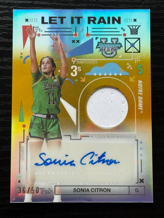 BASKETBALL - 2024-25 Bowman’s Best University - Sonia Citron "Let It Rain" Patch Auto /50 Notre Dame Fighting Irish