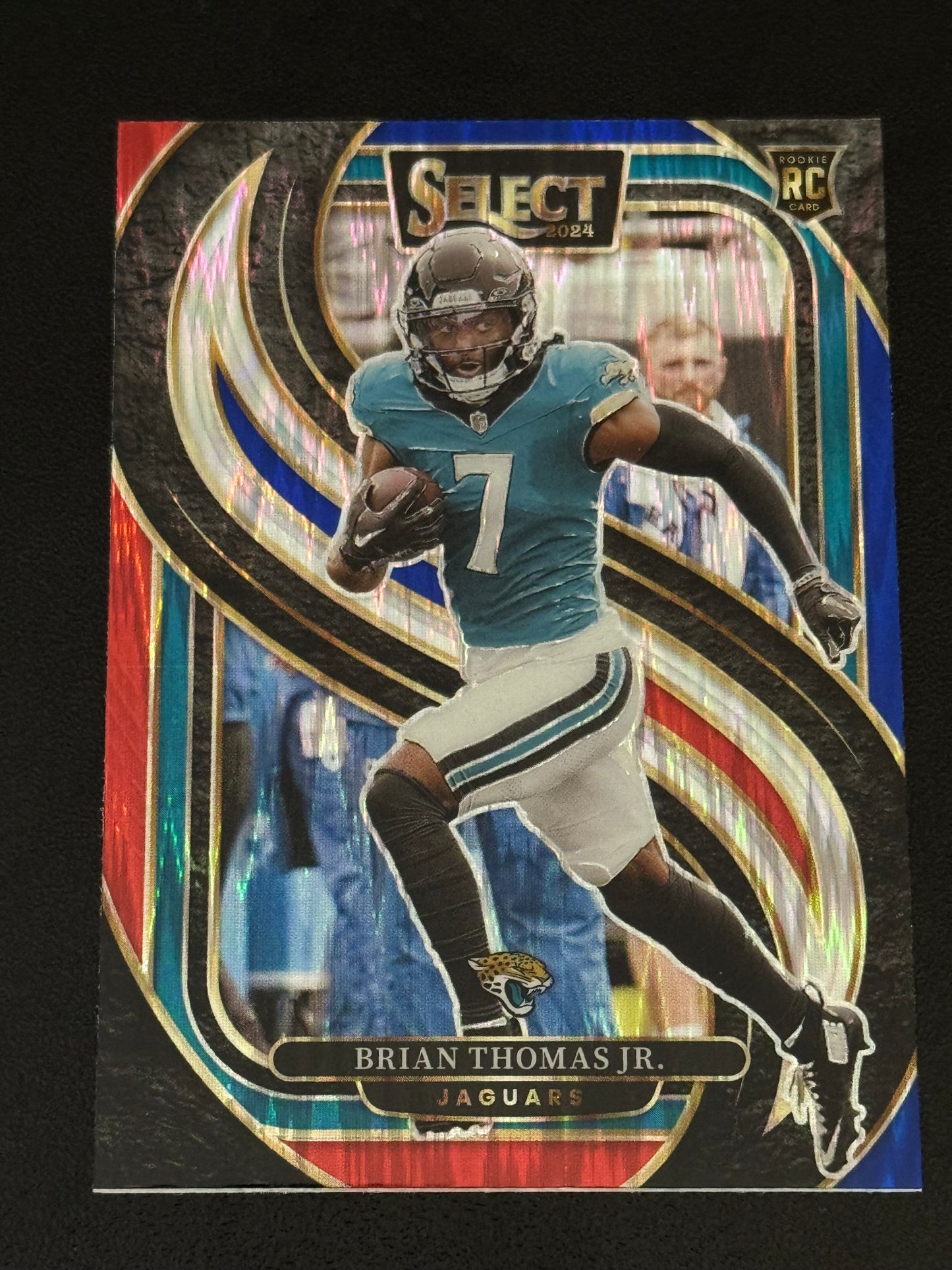 FOOTBALL - 2024 Panini Select - Brian Thomas Jr. #143 Red And Blue Prizm Shock Premier Level Rookie Card (RC) Jacksonville Jaguars