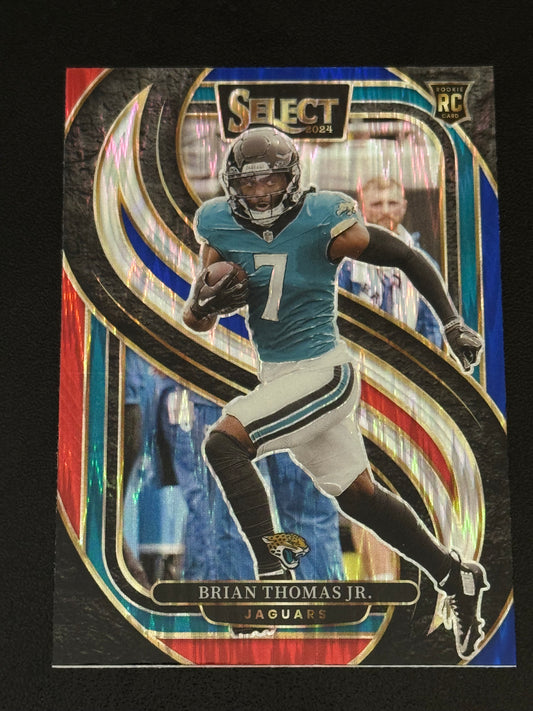 FOOTBALL - 2024 Panini Select - Brian Thomas Jr. #143 Red And Blue Prizm Shock Premier Level Rookie Card (RC) Jacksonville Jaguars