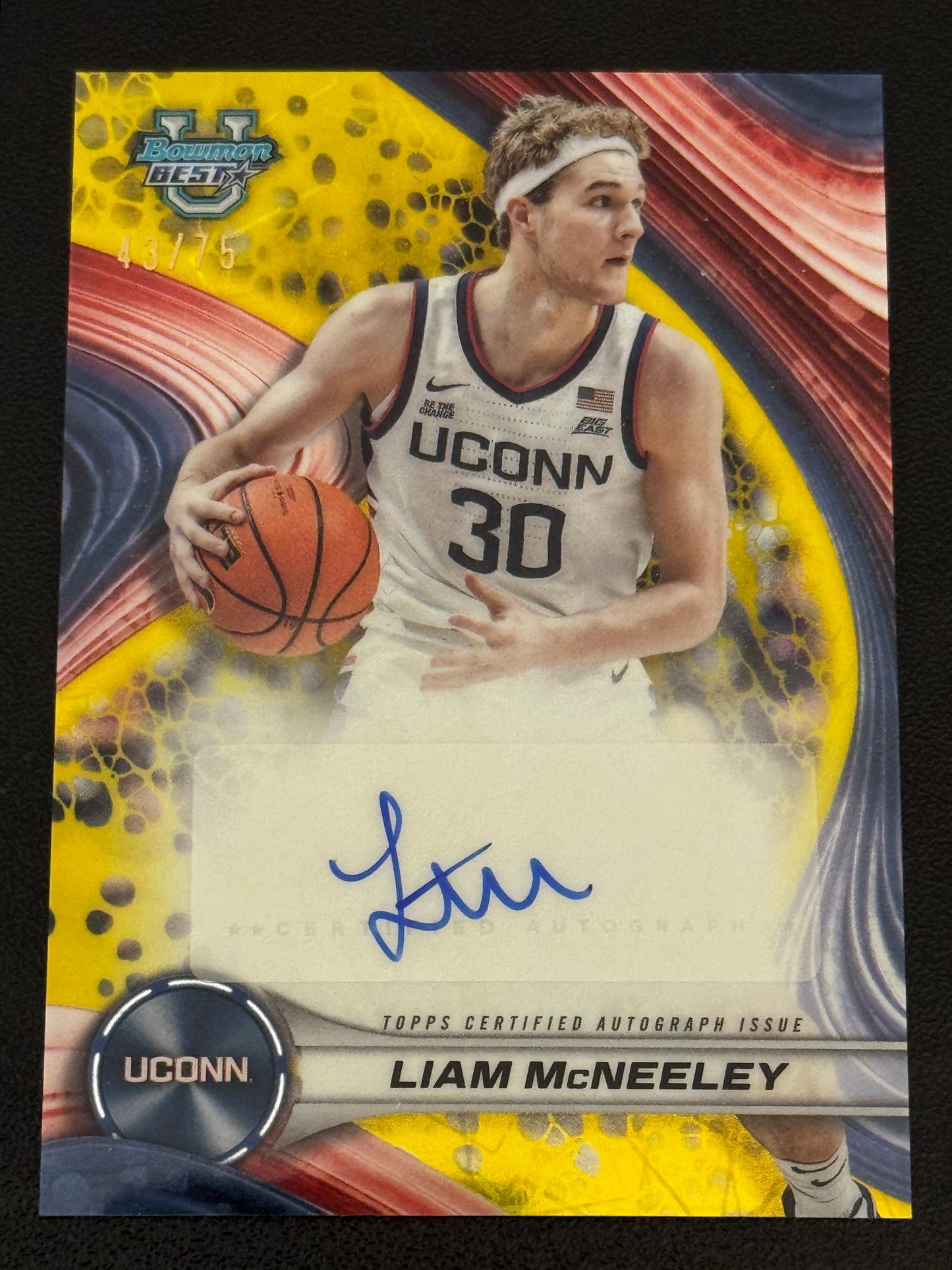 BASKETBALL- 2024-25 Bowman U Best - Liam McNeeley Yellow Lazer Auto /75 - UCONN Huskies